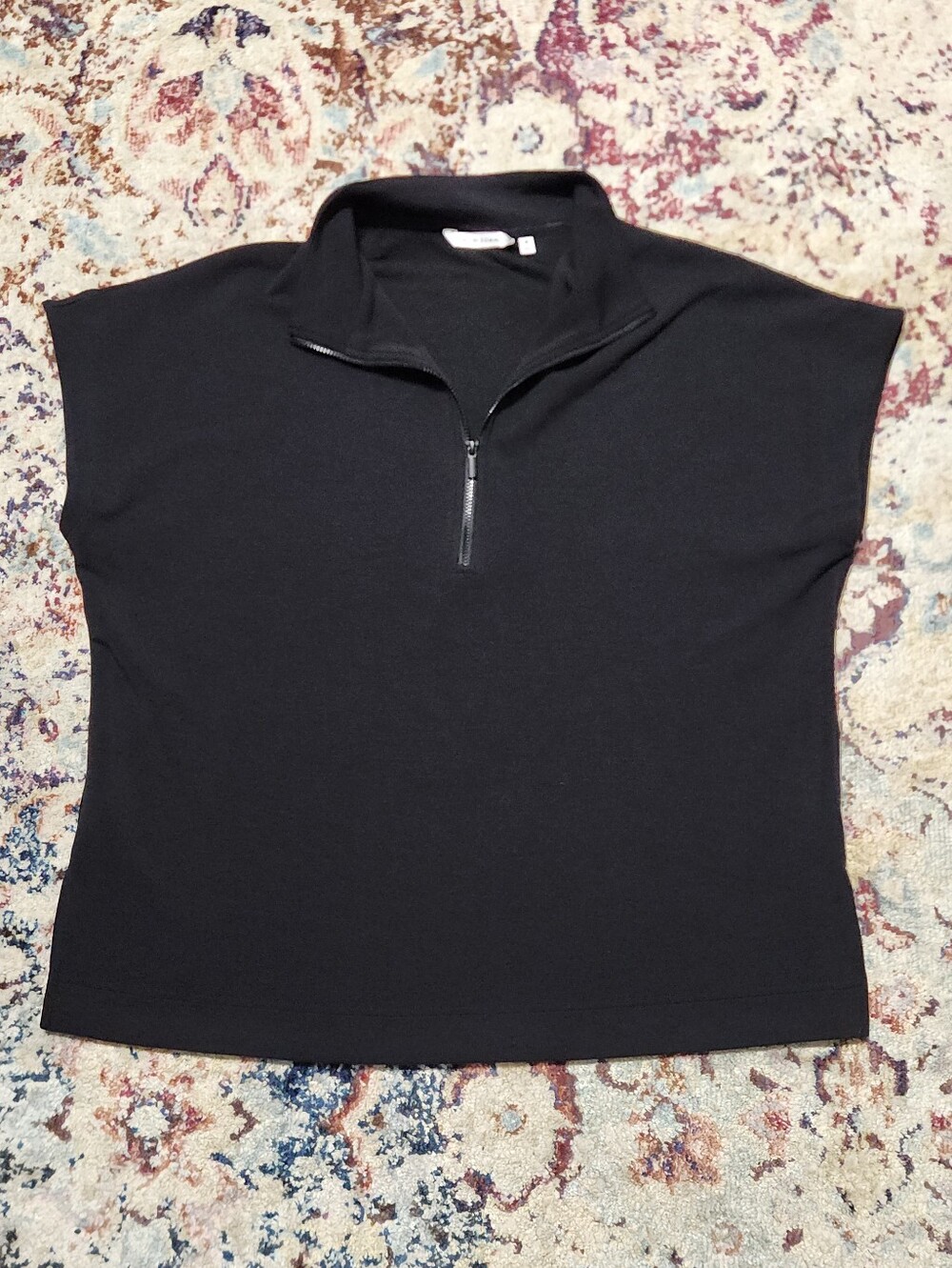 Soma Quarter Zip Short Sleeve Top Sandwash Black Sport Minimalist Soft Sz M
